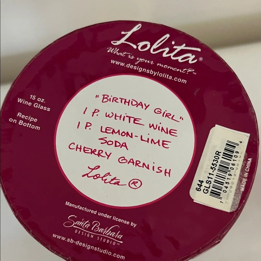 Lolita Birthday Girl 15 oz Wine Glass with Pink and Yellow Design